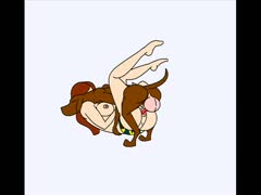 Cartoon beastiality of a whore and a brown dog engaging in missionary sex